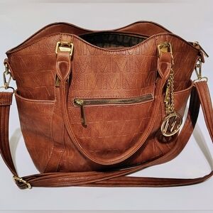 Brown Mia K. Vegan Leather Tote with Gold Accents